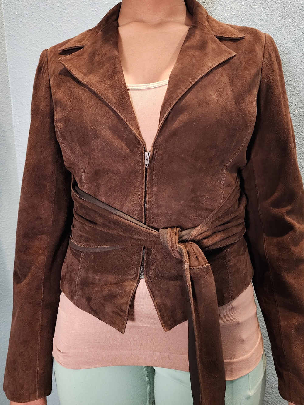 Valentino Brown Suede Belted Leather Jacket